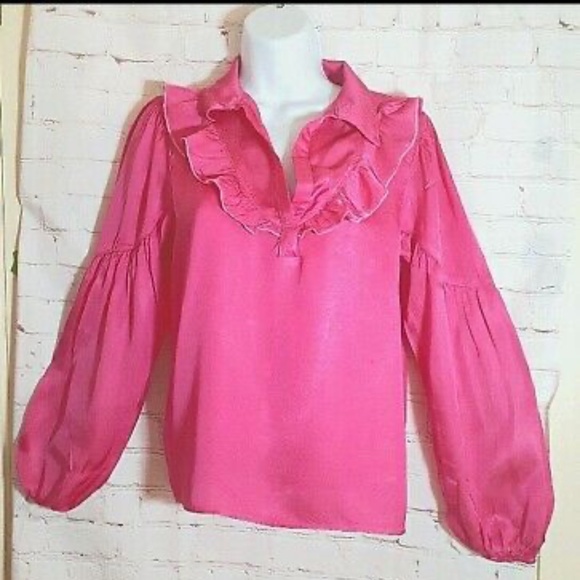 NWT Amadi Lara Anthropologie Pink Ruffle Blouse Top Medium M - Picture 4 of 5